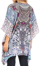 Sakkas Aymee Women's Caftan Poncho Cover up V neck Top Lace up With Rhinestone