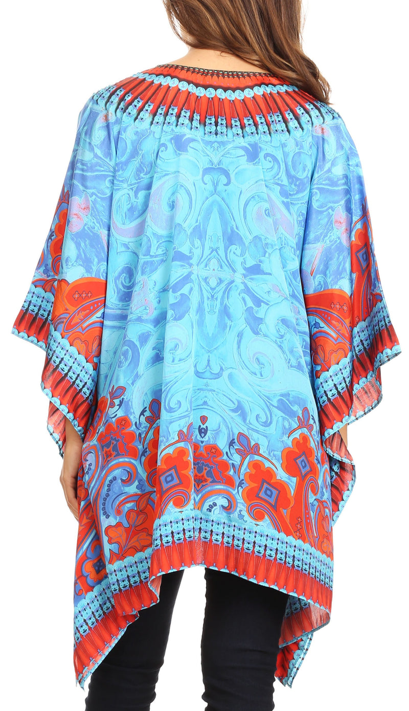 Sakkas Aymee Women's Caftan Poncho Cover up V neck Top Lace up With Rhinestone