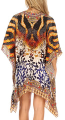 Sakkas Aymee Women's Caftan Poncho Cover up V neck Top Lace up With Rhinestone