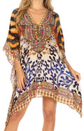 Sakkas Aymee Women's Caftan Poncho Cover up V neck Top Lace up With Rhinestone#color_OW15-White 