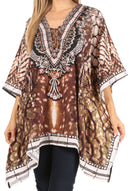Sakkas Aymee Women's Caftan Poncho Cover up V neck Top Lace up With Rhinestone