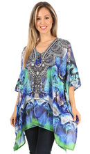 Sakkas Aymee Women's Caftan Poncho Cover up V neck Top Lace up With Rhinestone