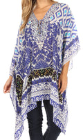 Sakkas Aymee Women's Caftan Poncho Cover up V neck Top Lace up With Rhinestone#color_TB50-Turq