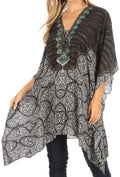 Sakkas Aymee Women's Caftan Poncho Cover up V neck Top Lace up With Rhinestone#color_TBK34-Multi