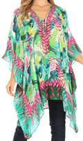 Sakkas Aymee Women's Caftan Poncho Cover up V neck Top Lace up With Rhinestone#color_TLG228-Green