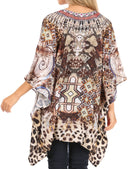 Sakkas Aymee Women's Caftan Poncho Cover up V neck Top Lace up With Rhinestone