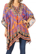 Sakkas Aymee Women's Caftan Poncho Cover up V neck Top Lace up With Rhinestone#color_TRM94-Multi