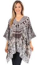 Sakkas Aymee Women's Caftan Poncho Cover up V neck Top Lace up With Rhinestone