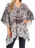 Sakkas Aymee Women's Caftan Poncho Cover up V neck Top Lace up With Rhinestone#color_TRW275-White