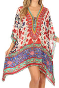 Sakkas Aymee Women's Caftan Poncho Cover up V neck Top Lace up With Rhinestone#color_TW25-White 