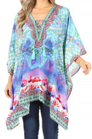 Sakkas Aymee Women's Caftan Poncho Cover up V neck Top Lace up With Rhinestone