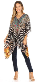 Sakkas Aymee Women's Caftan Poncho Cover up V neck Top Lace up With Rhinestone