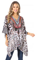 Sakkas Aymee Women's Caftan Poncho Cover up V neck Top Lace up With Rhinestone