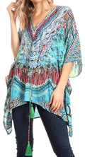 Sakkas Danis Women's Oversized Casual Pullover V-neck Short Sleeve Boho Top Blouse#color_FOM223-Multi