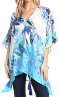 Sakkas Danis Women's Oversized Casual Pullover V-neck Short Sleeve Boho Top Blouse#color_LB218-Blue