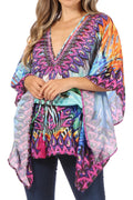 Sakkas Danis Women's Oversized Casual Pullover V-neck Short Sleeve Boho Top Blouse#color_ONT85-Turquoise