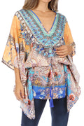 Sakkas Danis Women's Oversized Casual Pullover V-neck Short Sleeve Boho Top Blouse#color_TM350-Multi