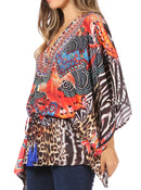 Sakkas Danis Women's Oversized Casual Pullover V-neck Short Sleeve Boho Top Blouse