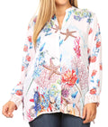 Sakkas Ditta Women's Casual Loose Long Sleeve Print Button Down Shirt Tunic Blouse#color_FM214-Multi