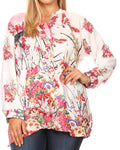Sakkas Ditta Women's Casual Loose Long Sleeve Print Button Down Shirt Tunic Blouse#color_NM219-Multi