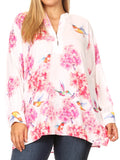 Sakkas Fara Women's Casual Floral Print Lightweight Long Sleeve Blouse Tunic Top #color_NM217-Multi 