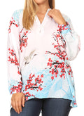 Sakkas Fara Women's Casual Floral Print Lightweight Long Sleeve Blouse Tunic Top #color_NR221-Red 
