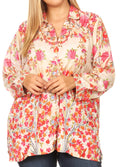 Sakkas Issa Women's Long Sleeve Floral Print Casual Button Down Shirt Blouse Top #color_1906-FM213-Multi 
