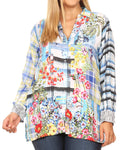 Sakkas Issa Women's Long Sleeve Floral Print Casual Button Down Shirt Blouse Top #color_PB245-Blue