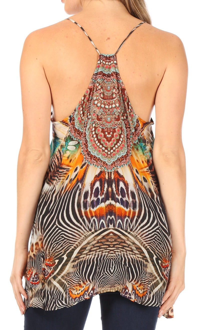 Sakkas Bette Women's Casual Boho Loose Printed Spaghetti Strap Top Tank Camisole