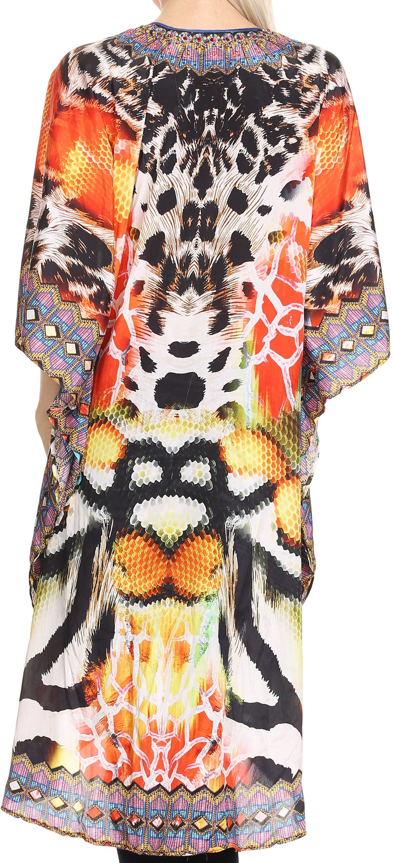 Sakkas Osiris Embellished Hi Low V-Neck Clasp Beach Cover-Up Kimono Kaftan Tunic