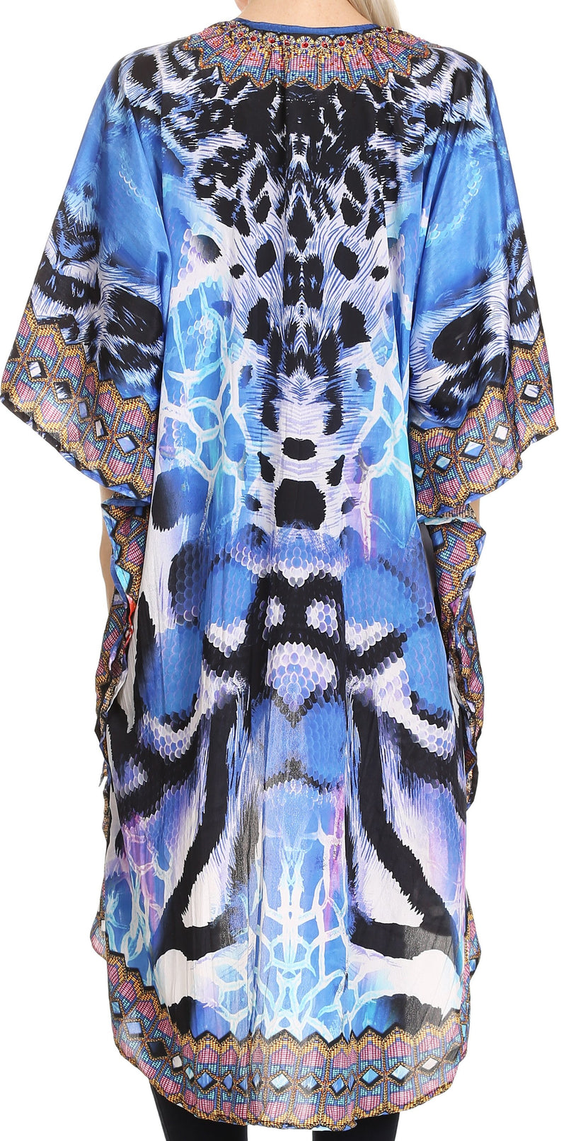 Sakkas Osiris Embellished Hi Low V-Neck Clasp Beach Cover-Up Kimono Kaftan Tunic