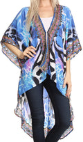Sakkas Osiris Embellished Hi Low V-Neck Clasp Beach Cover-Up Kimono Kaftan Tunic#color_17017-Turquoise