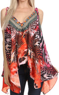 Sakkas Nasreen Sleeveless Printed V-Neck Tank Trapeze Caftan Adjustable Straps #color_17026-Fuschia