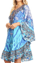 Sakkas Delu Flowy V Neck Blouse Top with Ruffled Trim and Rhinestones