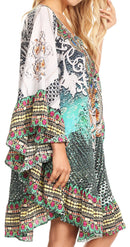 Sakkas Delu Flowy V Neck Blouse Top with Ruffled Trim and Rhinestones