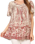 Sakkas Audry Flutter Sleeve V-Neck Batik Top with Sequins and Embroidery#color_Brown