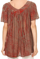 Sakkas Audry Flutter Sleeve V-Neck Batik Top with Sequins and Embroidery