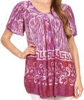 Sakkas Audry Flutter Sleeve V-Neck Batik Top with Sequins and Embroidery#color_Purple