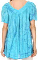 Sakkas Audry Flutter Sleeve V-Neck Batik Top with Sequins and Embroidery