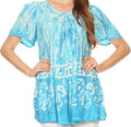 Sakkas Audry Flutter Sleeve V-Neck Batik Top with Sequins and Embroidery#color_Turquoise 