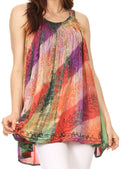 Sakkas Amalia Picot Trim Scoop Neck Tank with Sequins and Embroidery#color_Purple/Salmon