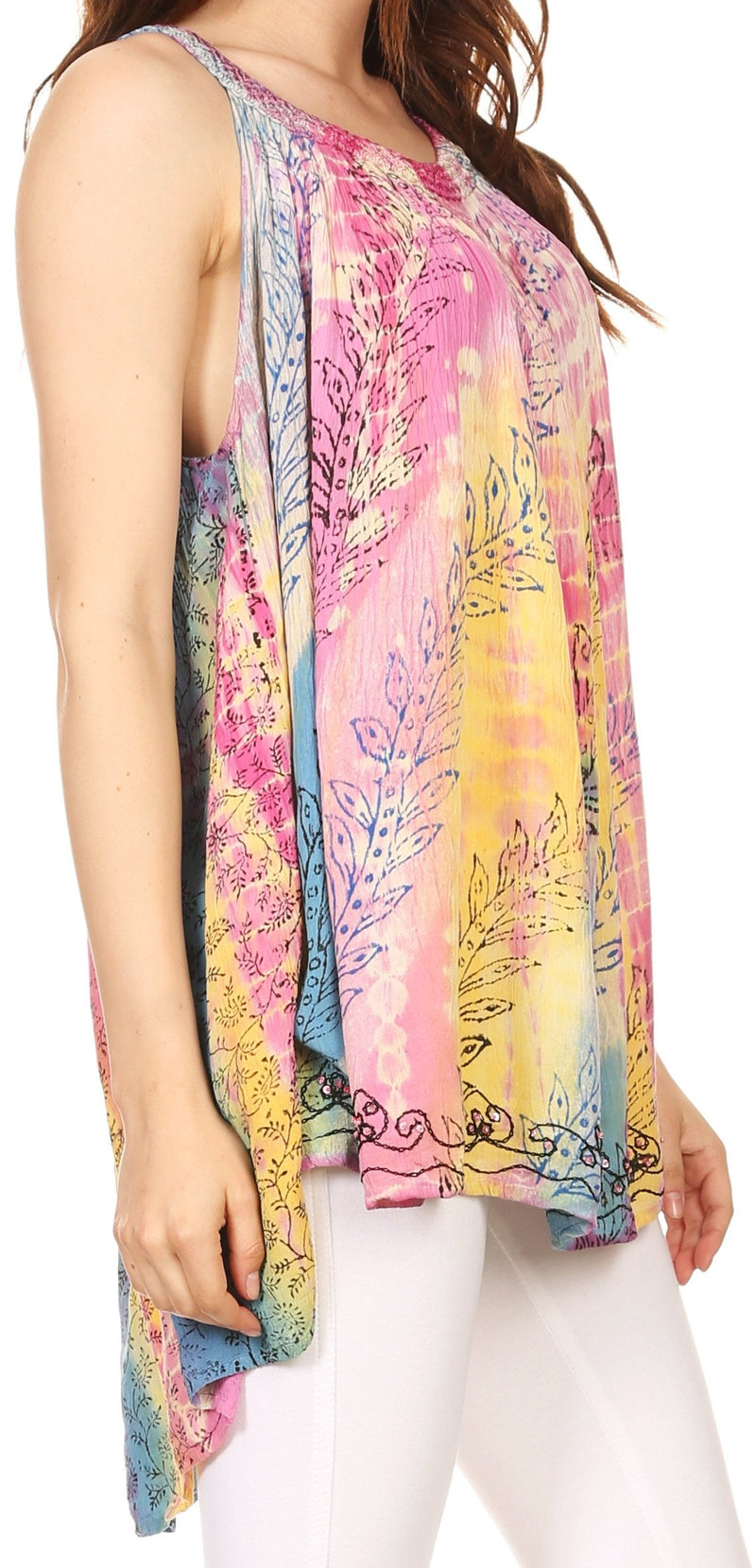 Sakkas Amalia Picot Trim Scoop Neck Tank with Sequins and Embroidery
