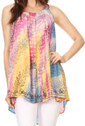 Sakkas Amalia Picot Trim Scoop Neck Tank with Sequins and Embroidery#color_Fuchsia 