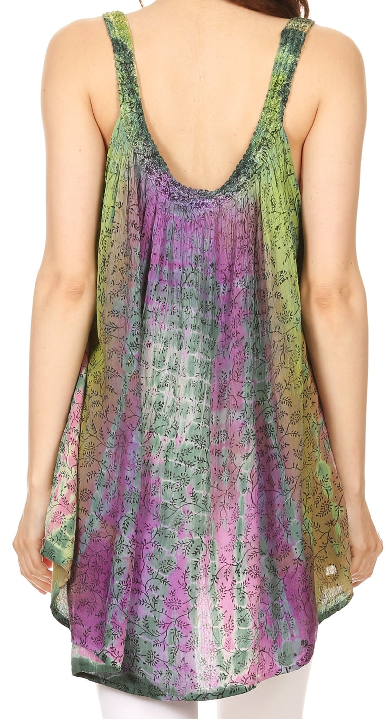 Sakkas Amalia Picot Trim Scoop Neck Tank with Sequins and Embroidery