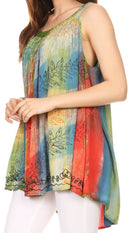 Sakkas Amalia Picot Trim Scoop Neck Tank with Sequins and Embroidery