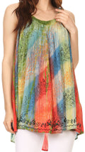 Sakkas Amalia Picot Trim Scoop Neck Tank with Sequins and Embroidery#color_green / blue / orange 