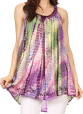 Sakkas Amalia Picot Trim Scoop Neck Tank with Sequins and Embroidery#color_Purple