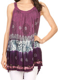 Sakkas Cecily Crinkle Floral Batik Tank with Sequins and Embroidery#color_Fuschia