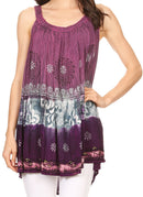 Sakkas Cecily Crinkle Floral Batik Tank with Sequins and Embroidery