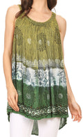 Sakkas Cecily Crinkle Floral Batik Tank with Sequins and Embroidery#color_LemonGreen